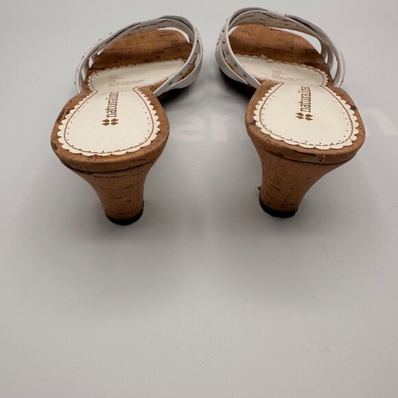 Naturalizer Sana White Strappy Sandal Heels With Cork Sole Studded Detail - Picture 8 of 14